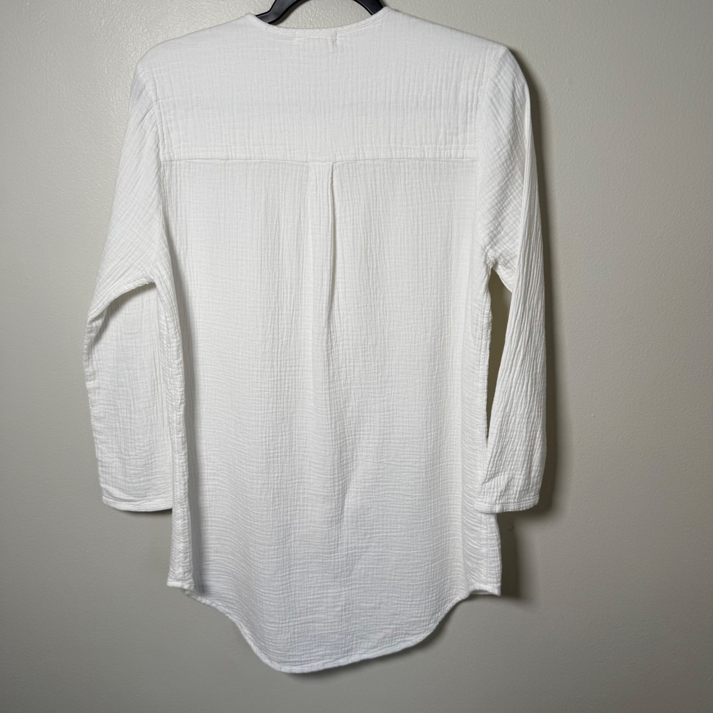 Sister Katie White Organic Cotton Gauze Button Down Tunic Top Size M Staple - Picture 2 of 10